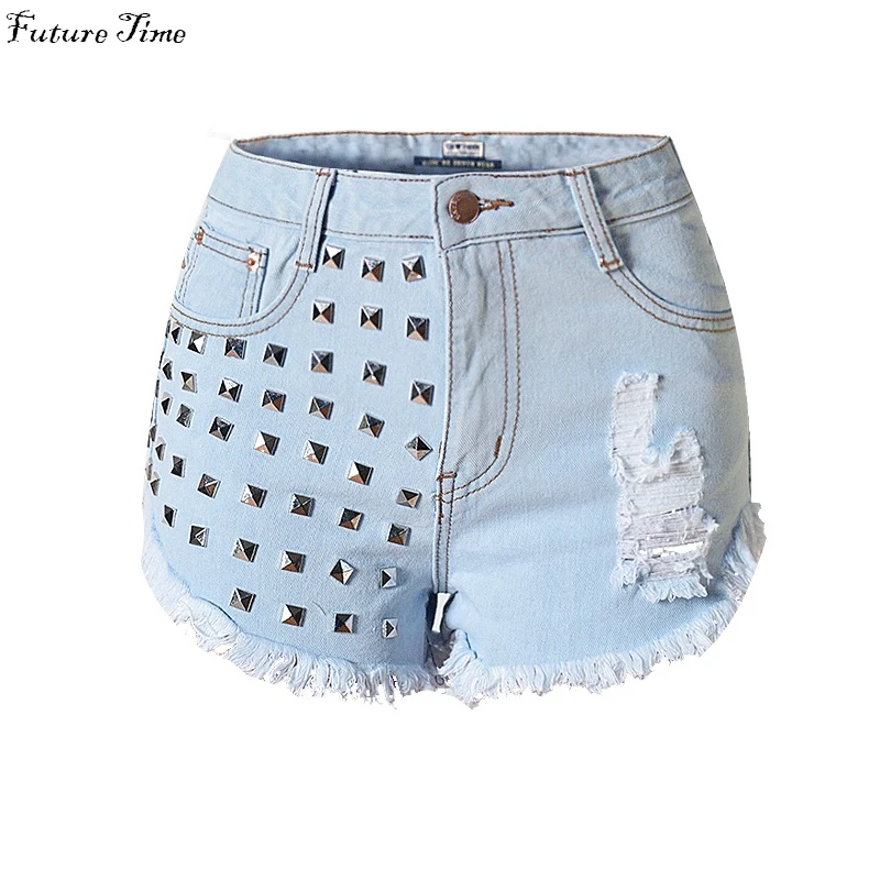 Fashion Women Sexy High Waist Jeans Hole Short Jeans Denim