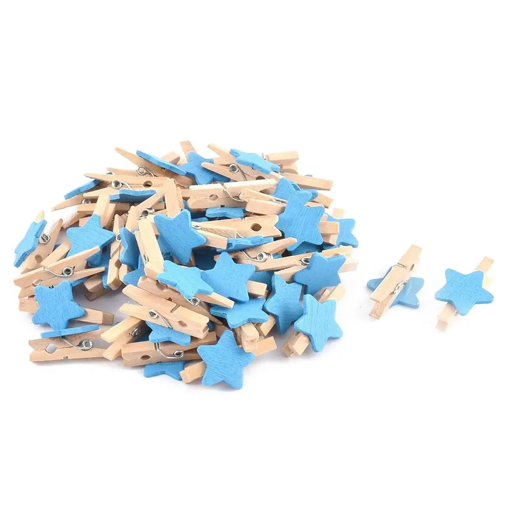 

Card Photo Clothespin Pegs Star Crafts Mini Wooden Clip Madera 50pcs Blue
