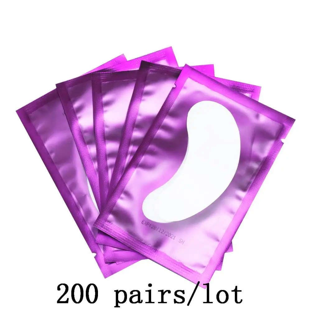 Purple 200 Профессиональный, 50 шт в наборе, Для женщин Полезная насадка для ресниц наращивание ресниц маски Eyepads глаз расширений гель набор патчей 25 W/75 W/50/100/200 пар, подушечки для глаз - Цвет: Purple 200