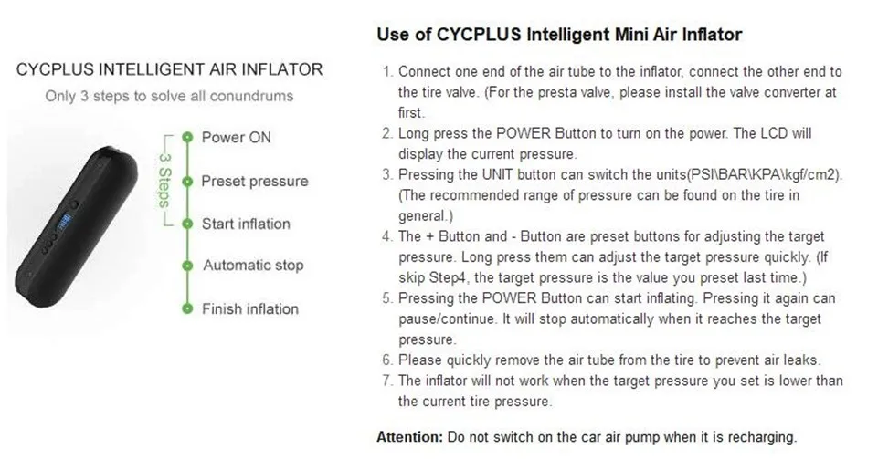Портативный воздушный компрессор CYCPLUS мини насос для автомобильных велосипедных