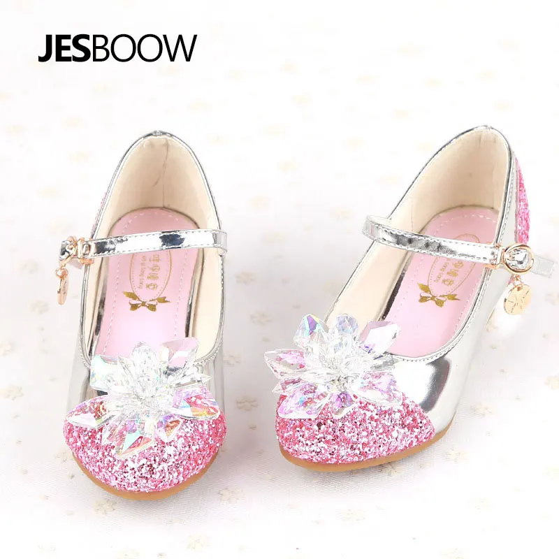 Girls Dress Up Shoes Ballet Dance Heels Casual Front Glitter Flower Party Crystal Sandals