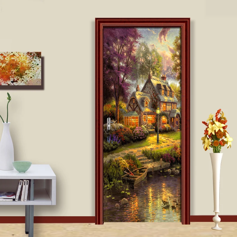 DIY Наклейка на дверь картина маслом дом фото обои ПВХ самоклеющиеся наклейки на стены Гостиная Спальня дверь домашний декор наклейка