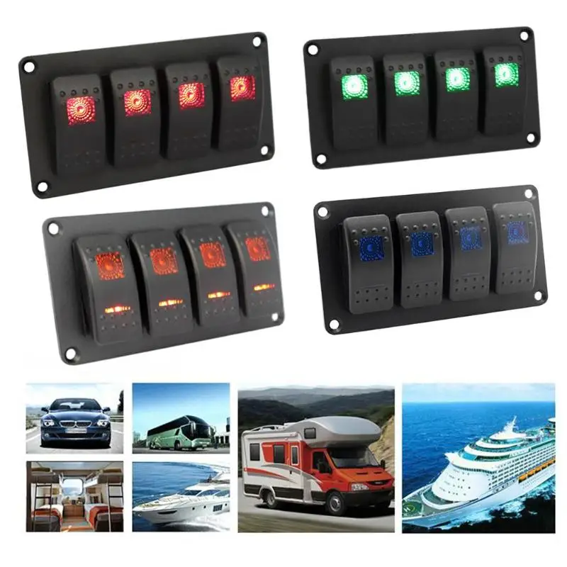 

12V/24V Car RV Boat Marine 4-Gang LED Rocker Switch Panel Circuit Breaker Rocker Switch Panel Dual Power Control Overload New