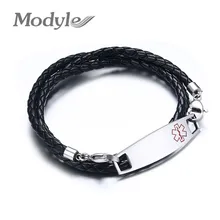 Модный гравировальный браслет из нержавеющей стали с черной кожей, медицинский браслет, ювелирные изделия на таможне
