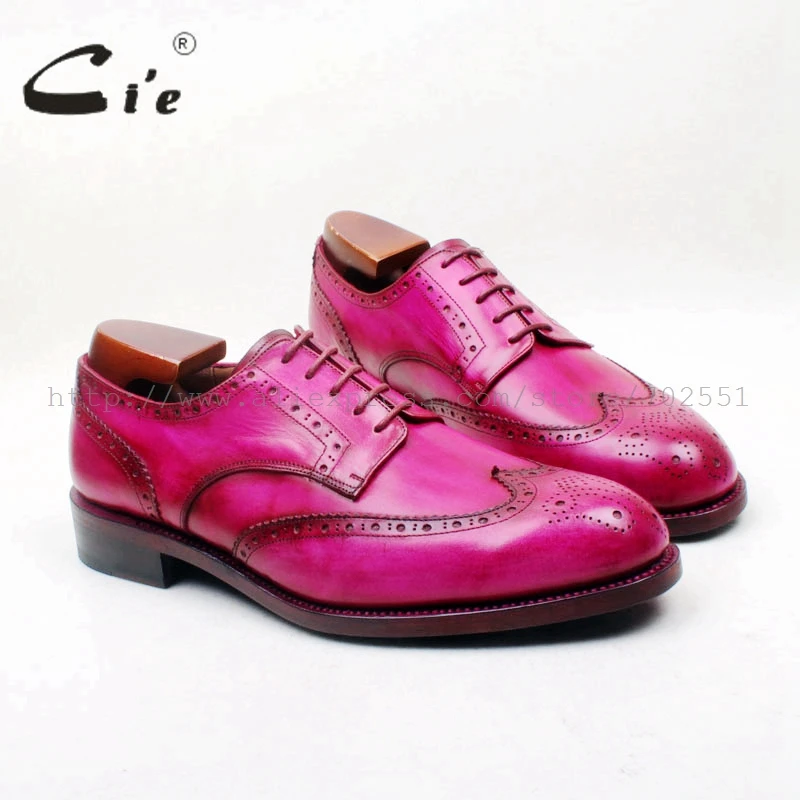 cie Round Toe Full Brogues Hand Painted Color Rose Red 100 Genuine Calf Leather Breathable Outsole