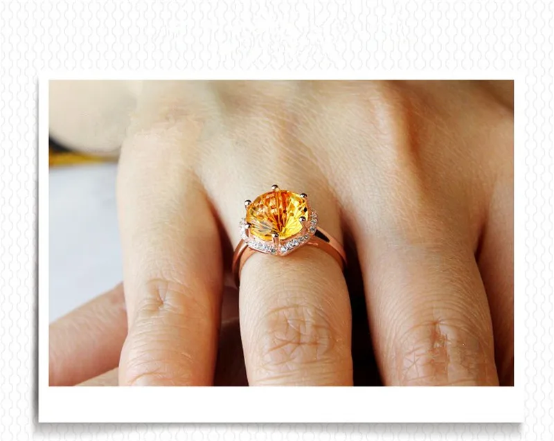 S925 Серебряные кольца для Для женщин натуральный цитрин драгоценный камень стерлингов Ювелирные украшения 18 К розового золота прямоугольник Свадебная бижутерия