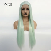 Парик средней части, завязанный вручную, натуральный, длинный, мятный цвет, парик, Термостойкое волокно, синтетические кружева, спереди, оплетка, парик для косплея