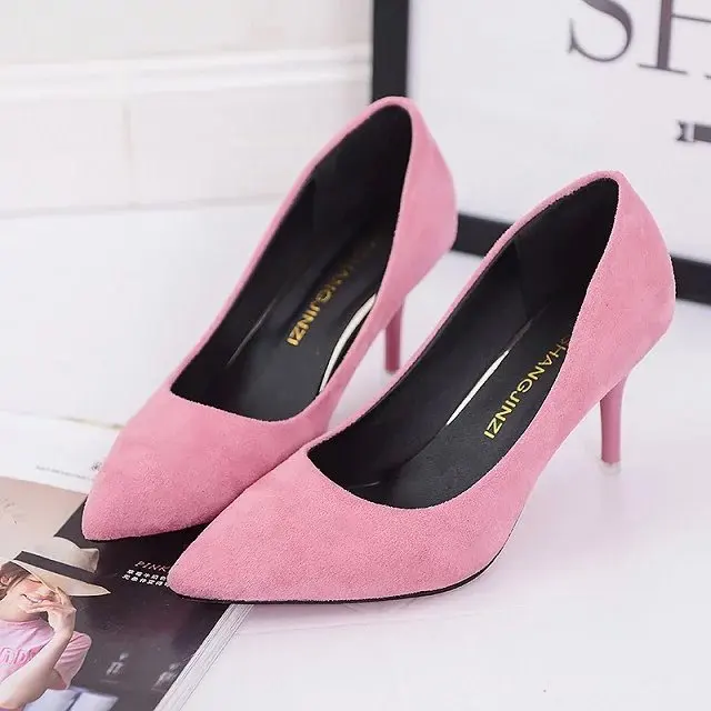Лидер продаж; женская обувь; туфли-лодочки с острым носком; модельные туфли из лакированной кожи; красные водонепроницаемые мокасины на высоком каблуке 8 см; свадебные туфли; Zapatos Mujer - Цвет: Pink Flock