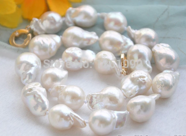 

00682 Lustre 17" 20mm WHITE DRIP BAROQUE KESHI REBORN PEARL NECKLACE (A0511)