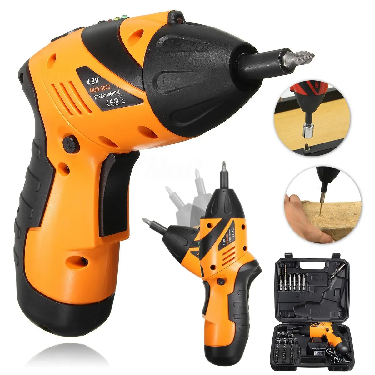 45 PCs Power Tool Cordless Rechargeable Screwdriver Drill Kit Set