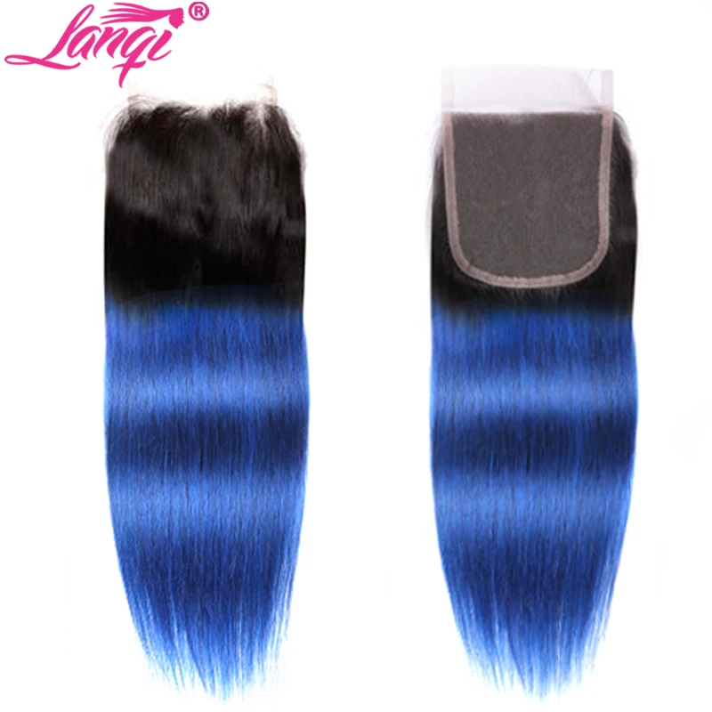 Синие Омбре пучки с закрытием бразильские прямые волосы 2 3 Связки с закрытием цветные 1B/синие натуральные волосы плетение с закрытием