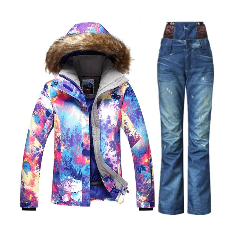 Gsou الشتاء الجبلية التزلج دعوى رخيصة بدلة تزلج الإناث الثلوج مجموعة فيستي تزلج فام على الجليد سترة النساء الدنيم بناطيل تزلج Gsou الشتاء الجبلية التزلج دعوى رخيصة بدلة تزلج الإناث الثلوج مجموعة فيستي تزلج فام على الجليد سترة النساء الدنيم بناطيل تزلج