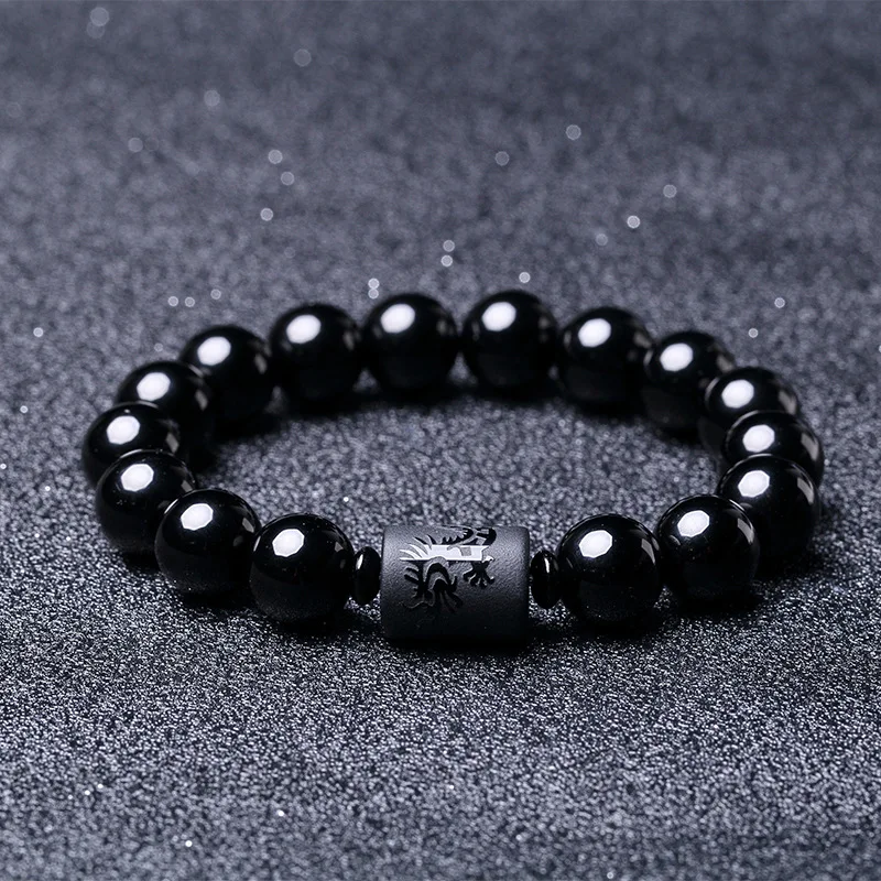 

Natural Black Onyx Animal Dragon Totem Bracelet Men Jewelry Fashion Stone Beads Women Bracelet Charm Lover's Jewelry