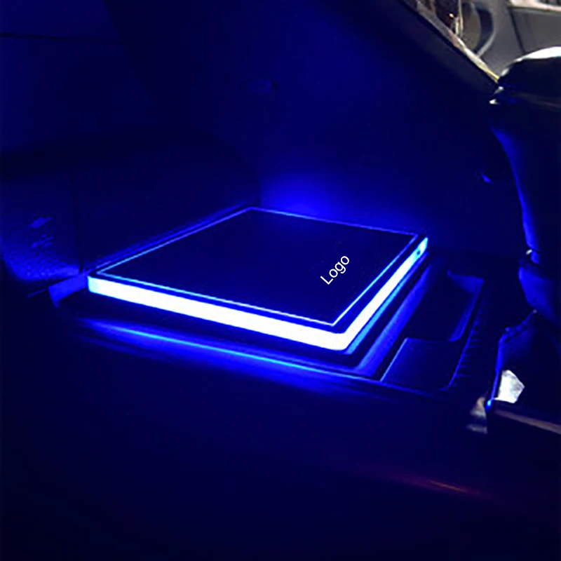 QHCP LED Lamp Water Cup Holder Pad Sticker Acrylic Ambient Light Storage Box Mat Decoration Accessories For Toyota Camry 2018