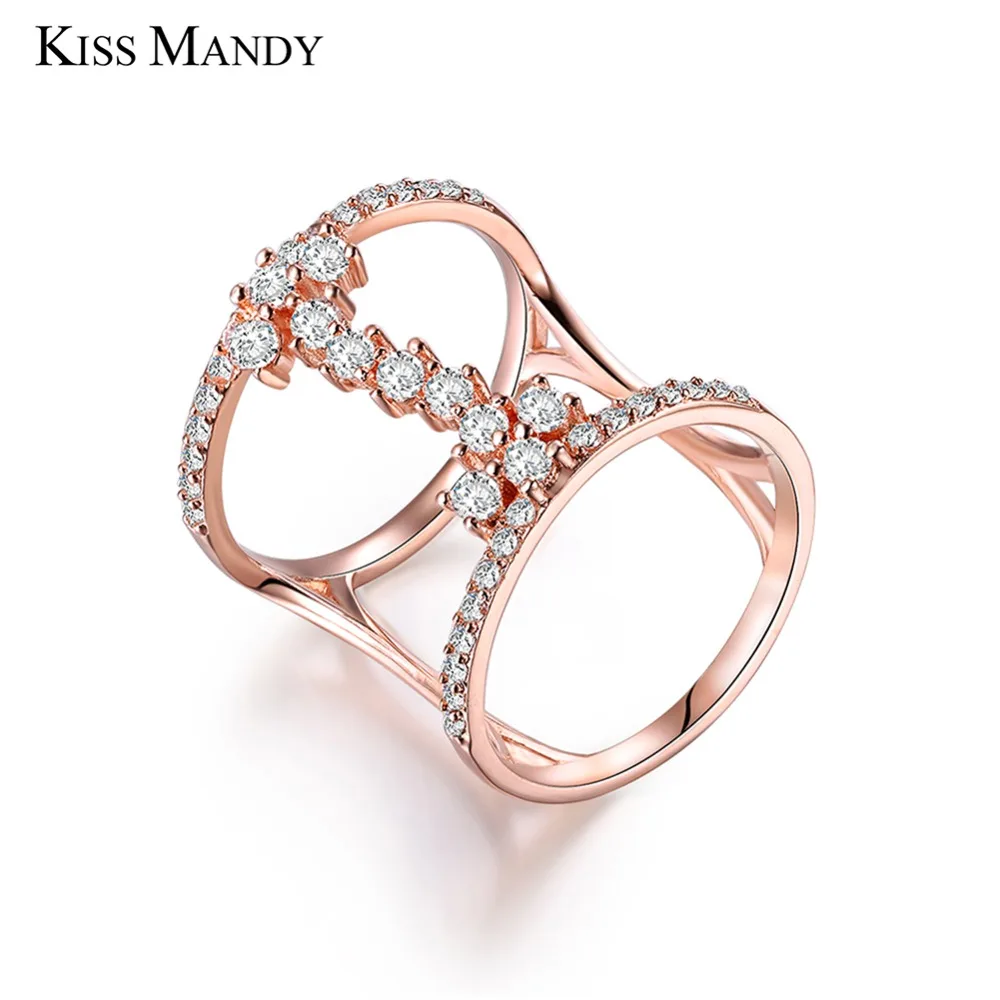 

KISS MANDY Fashion Rose Gold Silver Color Unique Design Rings Paved 43 Pieces AAA Zircon for Women Party JewelryLR149