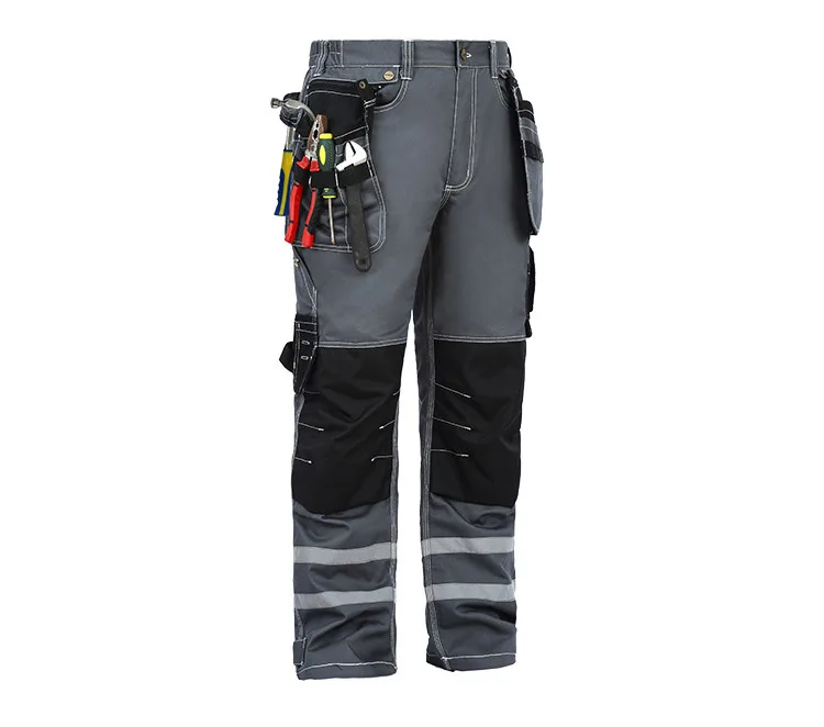 Men Working Pants Wear-resistant Multi pockets Work trousers Reflective Strap Worker Mechanic Factory Functional Cargo Pants (3)