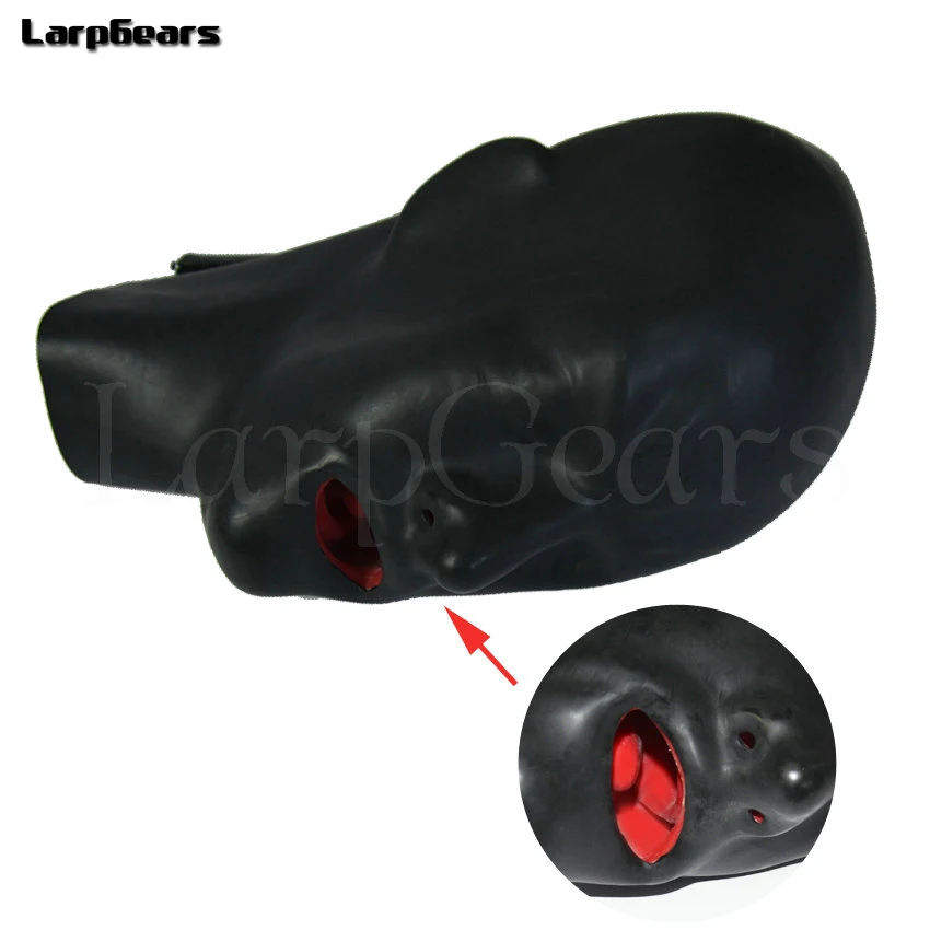 Limited  New hot 3D latex human mask hood closed eyes fetish hood w red mouth sheath tongue nose tube