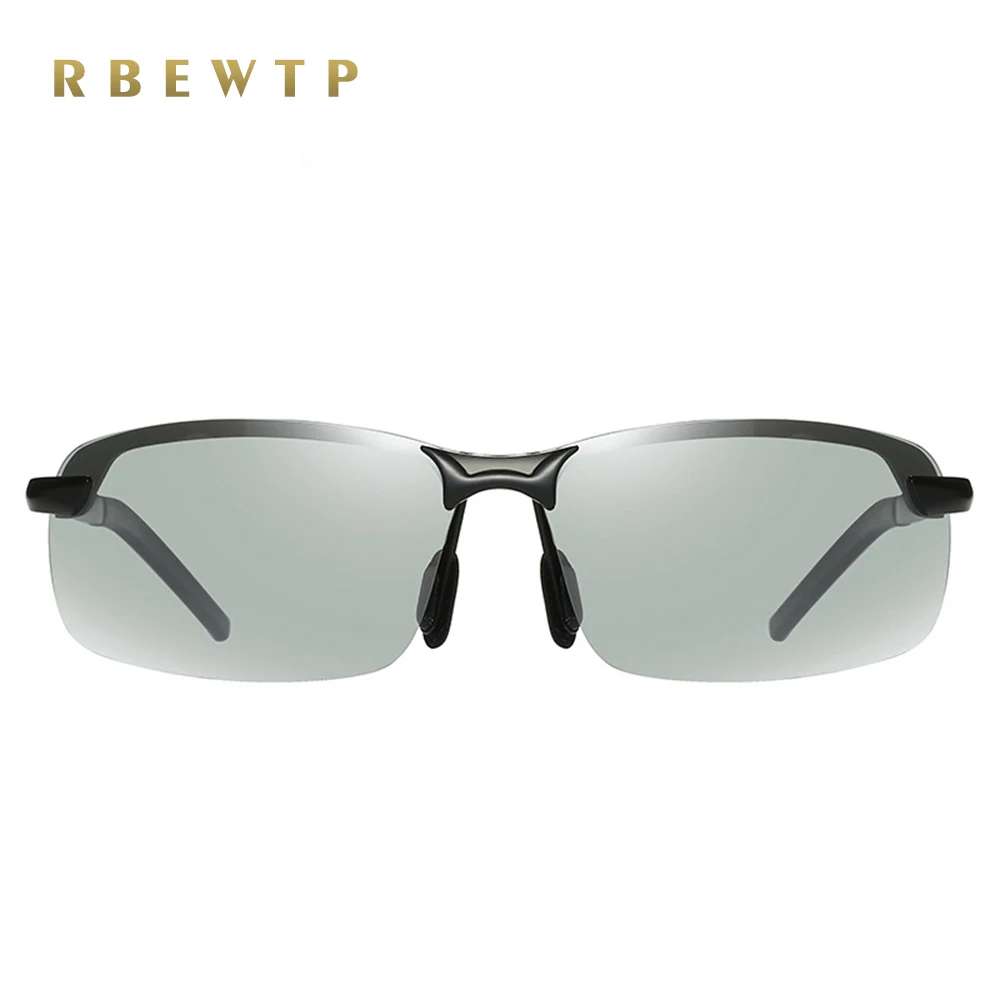 

RBEWTP Semi-Rimless HD Lens Photochromic Polarized Sunglasses Men Driving Day and Night Vision Goggles Sun Glasses Eyeglasses