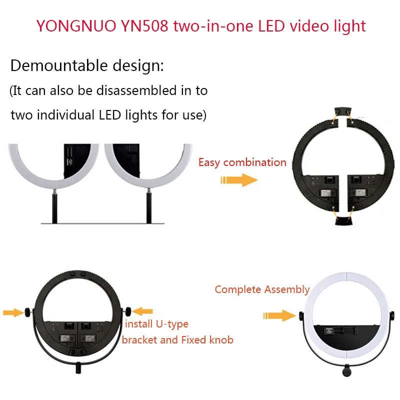 YONGNUO 2 в 1 Youtube светодиодный видео Лампа YN508 фотография кольцо с регулируемой яркостью света с u-типа кронштейн для iPhone X samsung Mobile