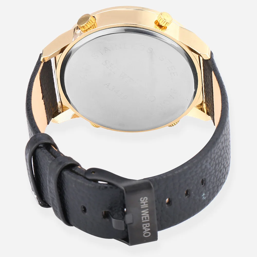 cool big golden case watch for men dual time zones military mens wrist watches quartz sports watches free shipping dz (4)