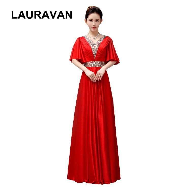 

2020 new long pretty red gold purple v neck cap sleeve prom dresses gowns for special occasion dress rhinestones satin woman