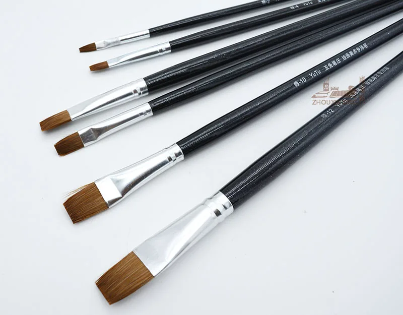 Kopen 6 stks set, wezel haar zwarte houten staaf kunstenaar olieverf borstels kunst levert acryl Tekening pen rij borstel gratis verzending