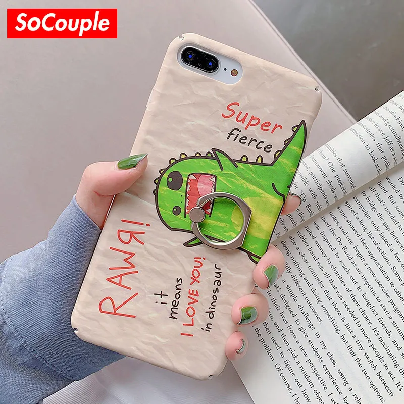 

SoCouple Ring Grip Phone Case For iphone 7 8 6 6s plus 11 Pro Max Case For iphone X Xs max XR Cartoon Dinosaur Phone Holder Case