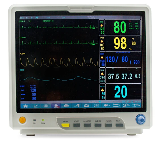 CMS9200 TFT 15.1 дюймов нескольких параметров(SPO2+ НИАД+ PR+ TEMP+ RESP) сетевой USB Портативный реанимации пациента Мониторы