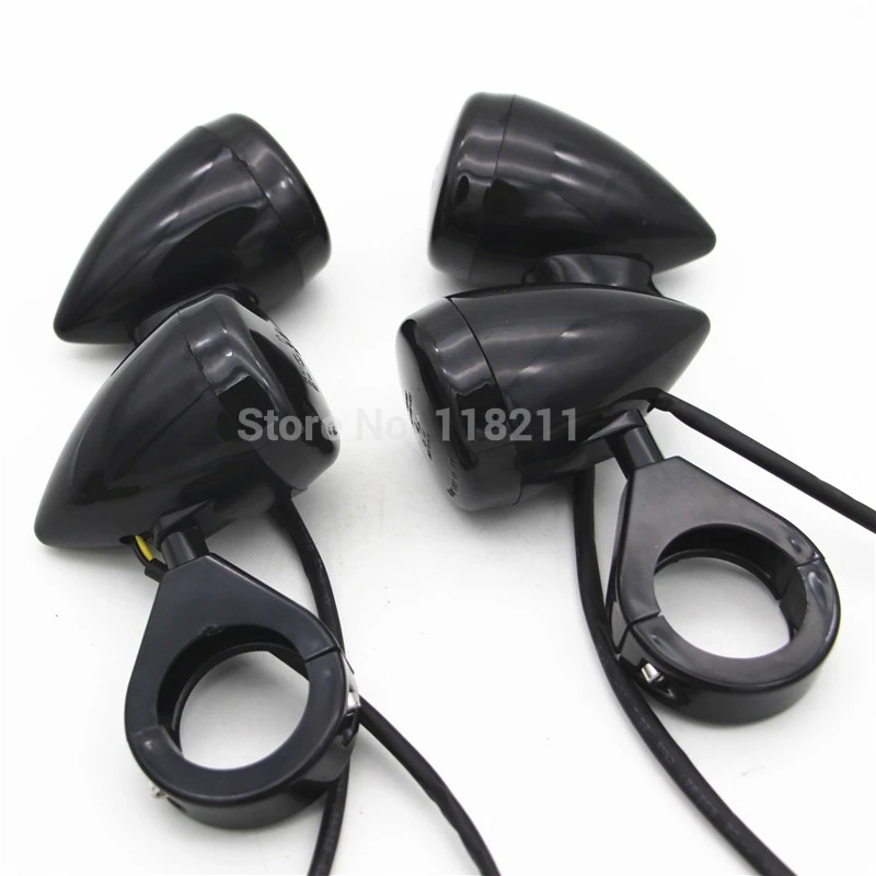 

Black Turn Signal Light Amber Light With 2x Fork Clamp Mount Lamp Holder Bracket For 41mm Fork Harley Cruiser Chopper Honda