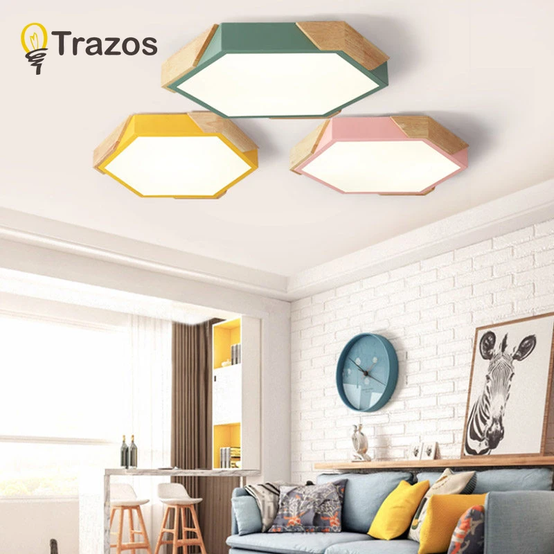 

TRAZOS New Arrival LED Ceiling Lights For Living Room Modern Round Ceiling Lamp Wooden Bedroom Luminaire Wood Kitchen Lighting