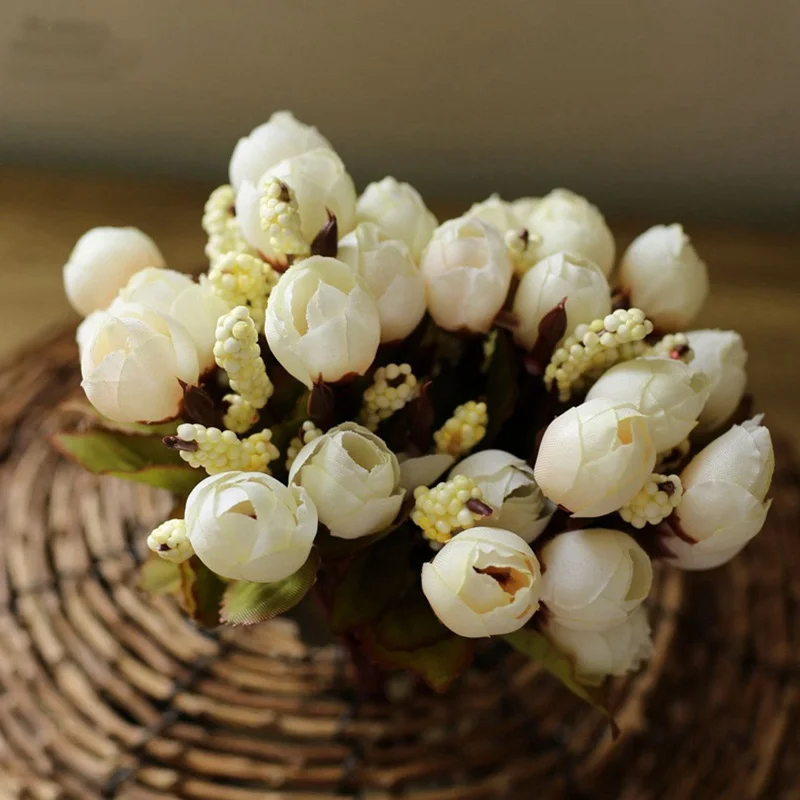 15 heads Mini Rose Colorful Silk Flowers Bulk Artificial Flower Home Decor For Wedding Birthday Decor Display Fake Flower