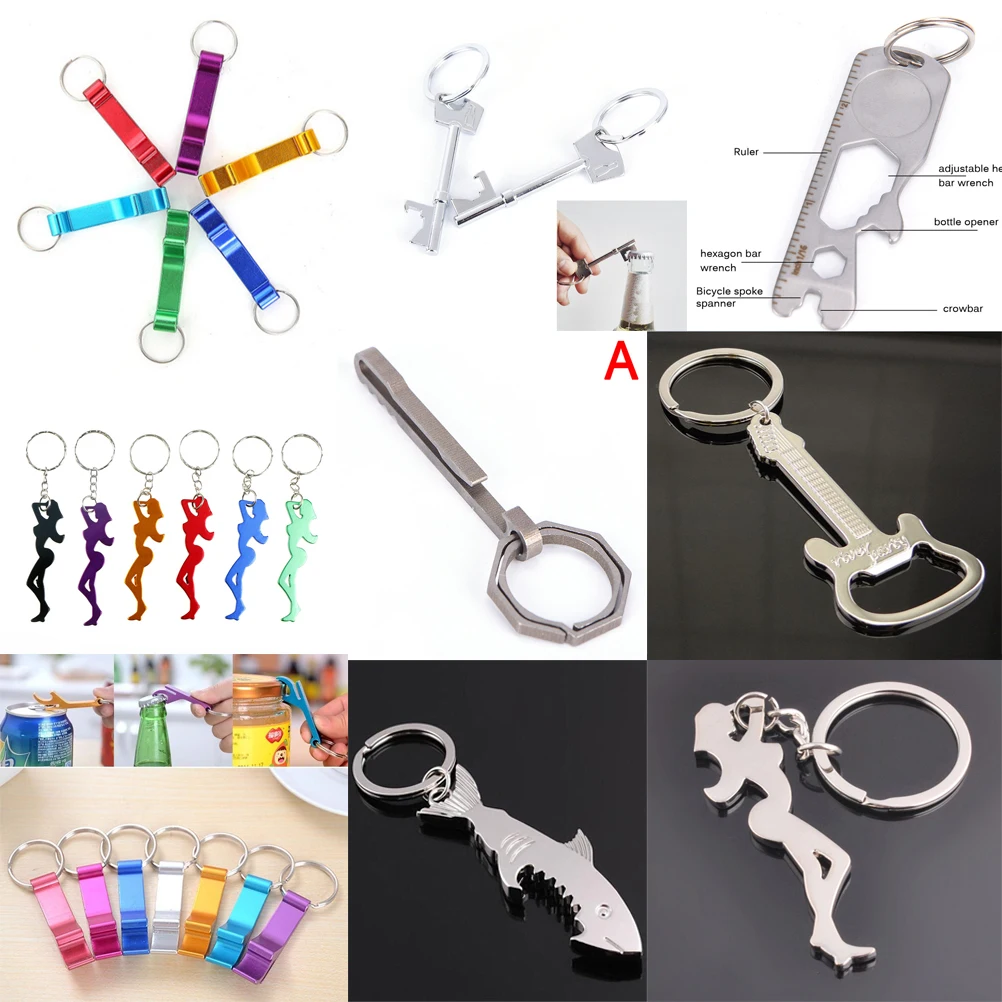 Zinc Alloy Beer Bottle Opener Keychain Shark Beauty Lady Ruler Shaped Bottle Opener Keychain Women Men Key Ring Unique Gift