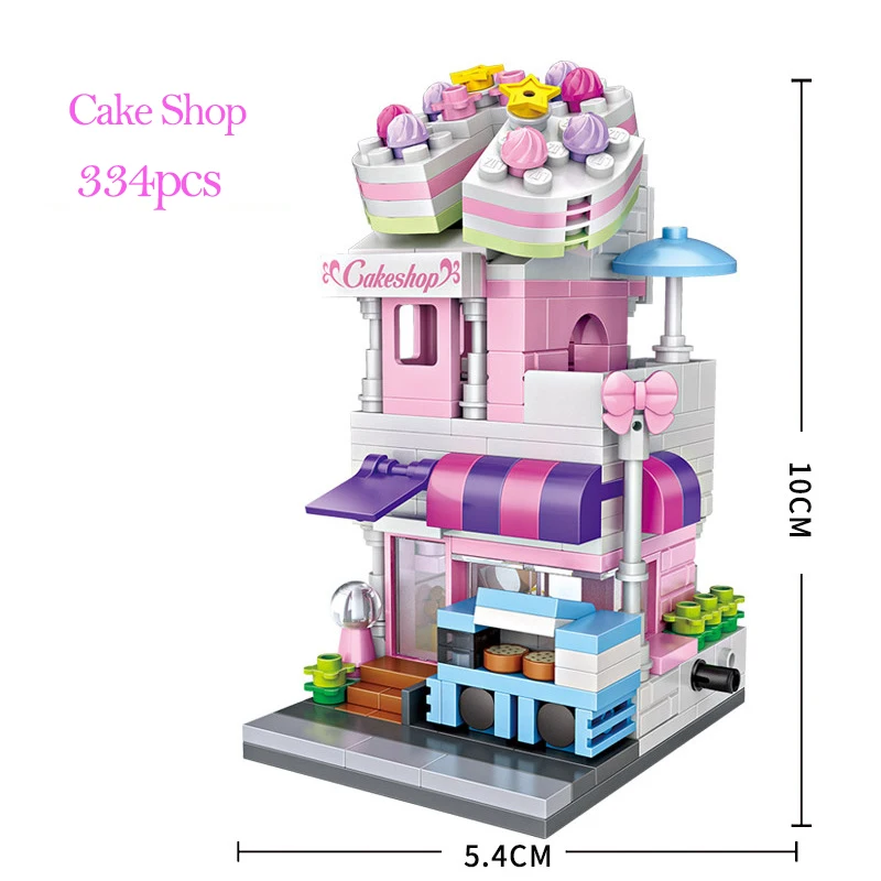 

Mini Bricks 3D Street City Model Building Blocks Candy Cake Store Cosmetics Wedding Dress Shop Perfume Shop for Girl Kids DIY