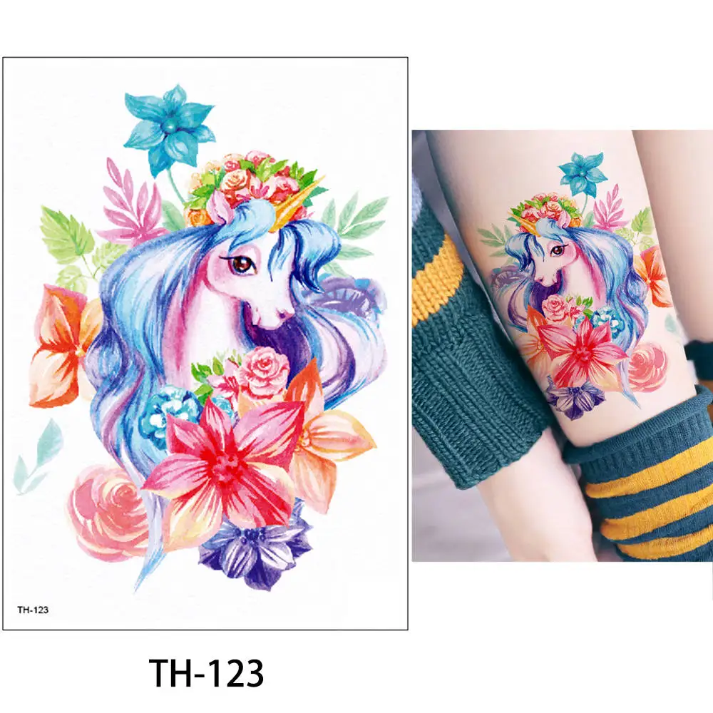1 шт. Harajuku водостойкая временная татуировка для женщин и мужчин HB518 милый мультяшный Единорог дизайн тату наклейка боди-арт - Цвет: TH-123