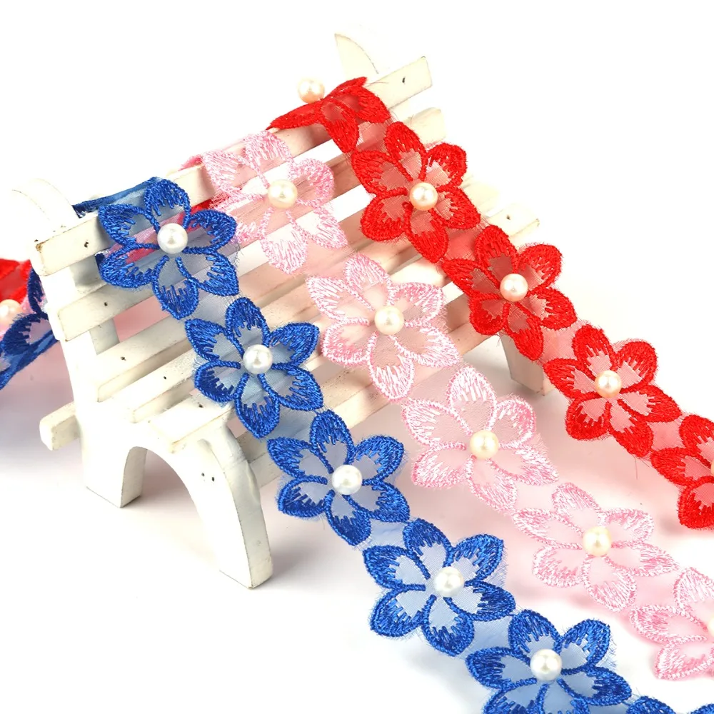 

1yard Pearl Flower Soluble Organza Lace Trim Sewing Knitting Lace Fabric Cord Garment Patchwork Ribbon Handmade Accessories
