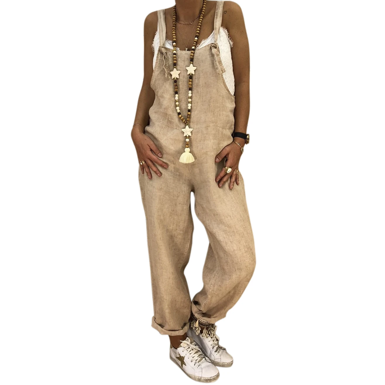 

Solid Color Pocket Loose Jumpsuits Ladies Autumn New Hot Women Fashion Casual Street Style Cotton Linen Romper Overalls Harem