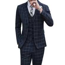 Топ+ брюки+ жилет) Повседневный клетчатый мужской костюм тонкий молодой корейской версии прилива красивый Британский ветер три комплекта suitS-5XL