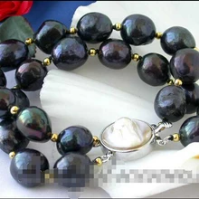 Z2550 2row " 14 мм барокко черный жемчуг пресноводных браслет благородный стиль естественно прекрасно jewe быстрая