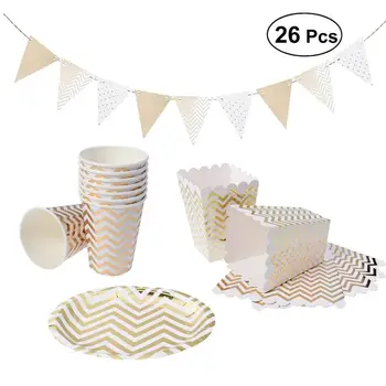 

26Pcs Stylish Gilding Safe Nontoxic Fashion Straws Tableware Set Plates Party Supplies for Birthday Carnival Christmas Wedding