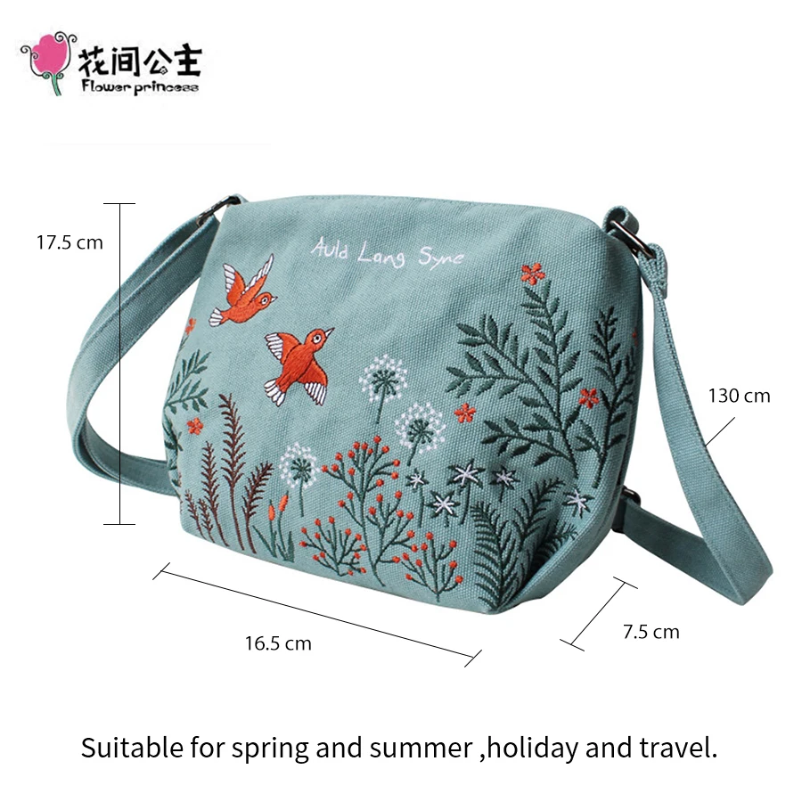  Flower Princess Orignal Design Women's Bag with Embroidery Canvas Girls Shoulder Bags Female Crossb - 32814355815
