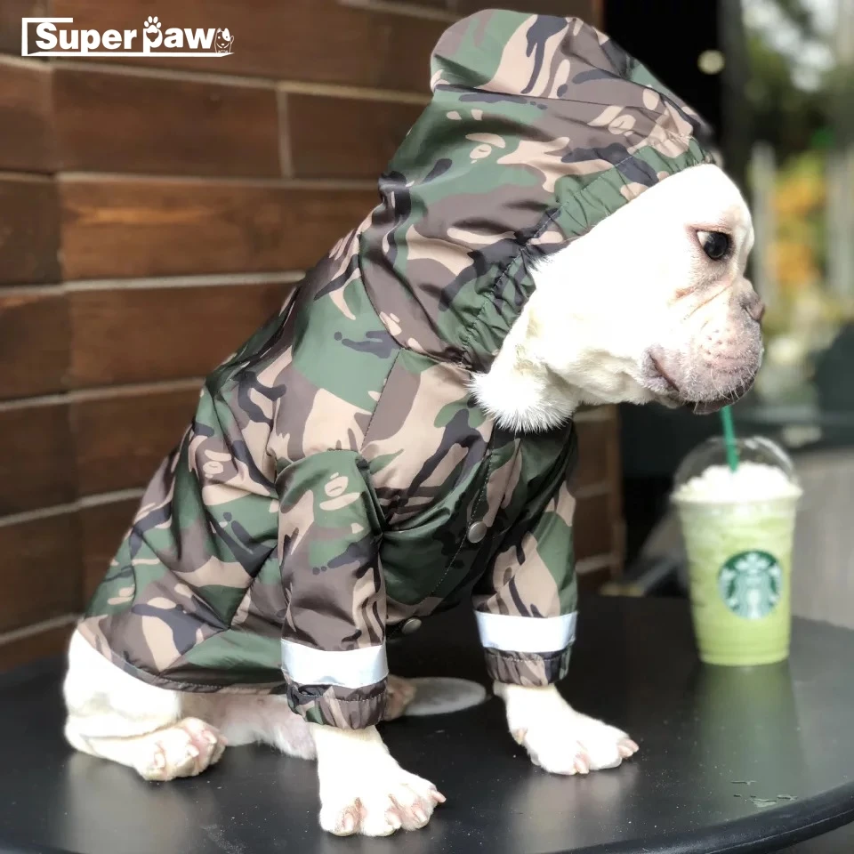 

New Pet Dog Raincoat Clothes For Small Dog Camouflage Waterproof Clothes Raining Rain Coat Outdoor Costumes French Bulldog AQC11