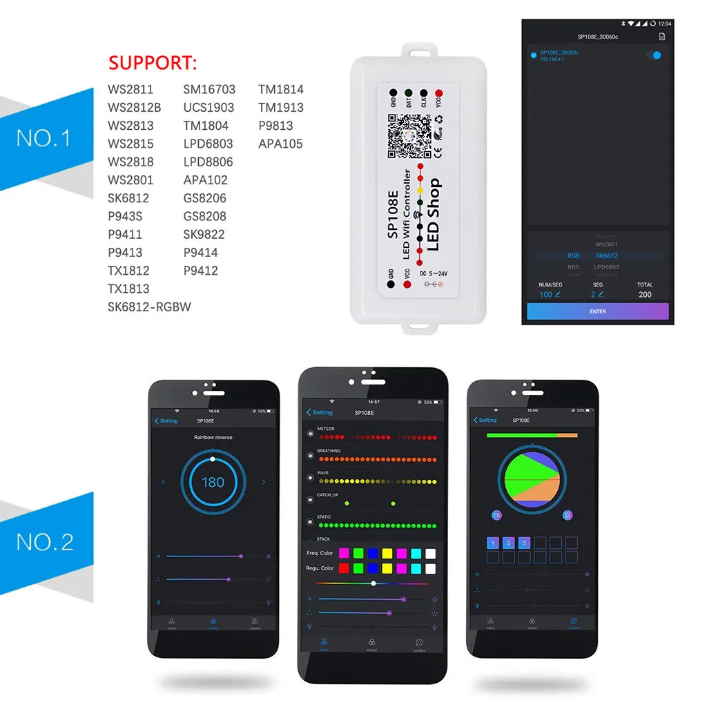 SP105E Bluetooth SP107E музыкальный SP108E wifi светодиодный контроллер для WS2812B WS2811 Светодиодный Bluetooth музыкальный контроль Smart wifi 20