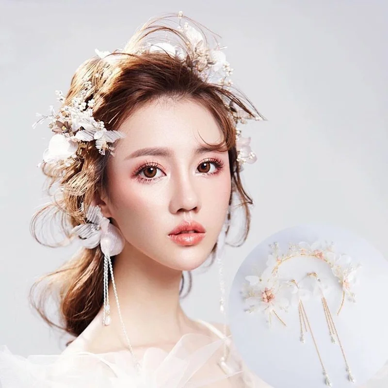 

Mossovy Hair Band White Flower Hair Accessories Corolla Hairpin for Women Gold Metal Wedding Hair Accessorie Jewelry Scrunchie