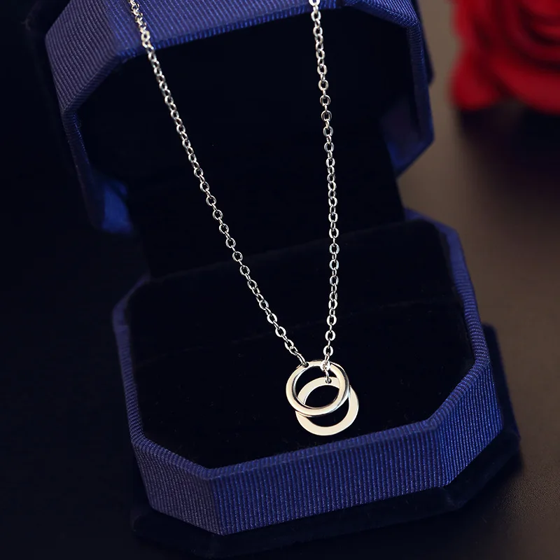 

ZHOUYANG Pendant Necklace For Women Simple Double Circle Adjustable Silver Color Collarbone Chain Gift Fashion Jewelry KBN399