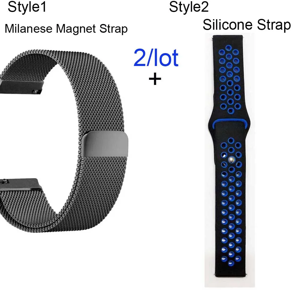 Black-Black blue Для Xiaomi Amazfit GTS браслет ремешок для часов Amazfit Bip ремешок для часов Amazfit GTR 42 мм Миланская нержавеющая сталь 20 мм силиконовый ремешок - Цвет: Black-Black blue