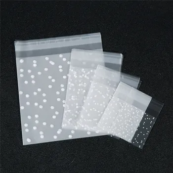 

100pcs/lot White Dots Plastic Christmas Gift Bag Transparent Frosted OPP Birthday Party Wedding Cookie Candy Packaging Bag