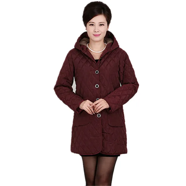 Buy 2018 women jacket Thick winter coat long middle aged women's hooded cotton