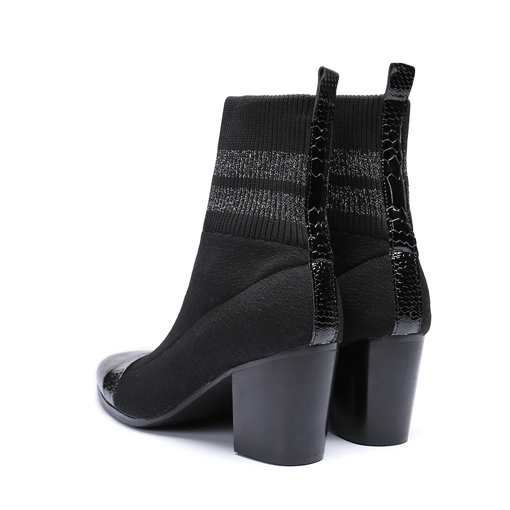 Christia Bella/осенне-зимние вязаные эластичные носки; ботинки для мужчин; короткие ботинки на высоком каблуке; мужские ботильоны с острым носком; обувь для вечеринок