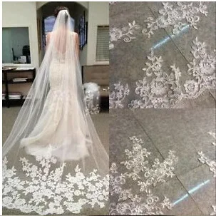 Fashion One layer 3 Meter Long Bridal veil 2018 Lace Appliques Vestido de noiva Brautschleier Wedding Veil veu de noiva longo