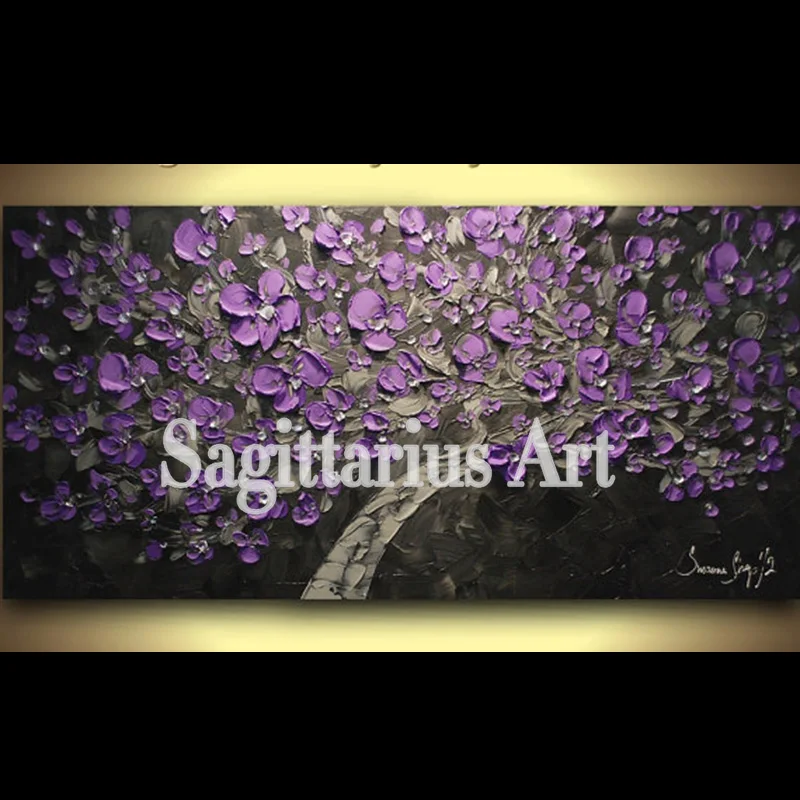 

Hand Painted Wall Art ABSTRACT Wall Decor Landscape Abstract Canvas Painting Purple Plum Cherry Blossom Contemporary Home Decor